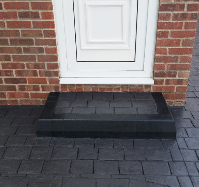 Stamped concrete patio with stone texture